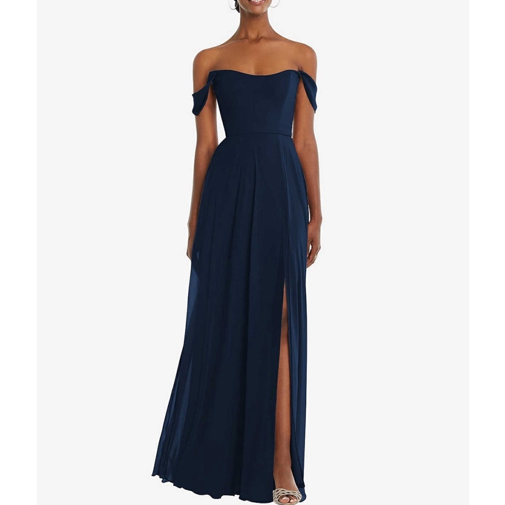 AFTER SIX STYLE 1560 LUX CHIFFON Off Shoulder Flounce Sleeves Maxi Size 4